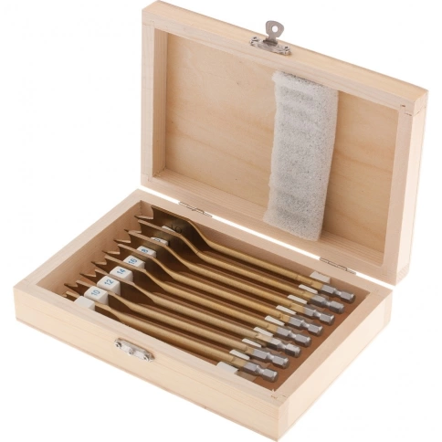 Набор сверл перовых по дереву, дерев. кейс 8 шт (10-12-14-16-18-20-22-25 мм ) Matrix фото 1