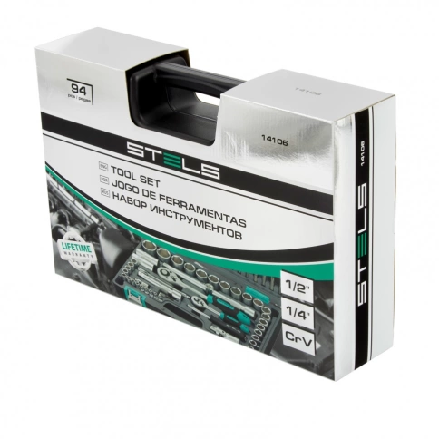 Набор инструментов 94предм. 1/2, 1/4 CrV пластиковый кейс Stels фото 3