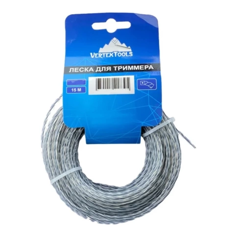 Леска для триммера витой квадрат с сердечником 3 мм V 15 м  VERTEX фото 1