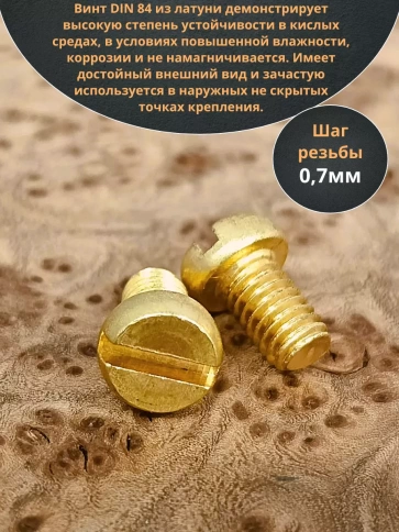 Винт 4х8 латунный с цилиндрической головкой DIN84,10 шт фото 3
