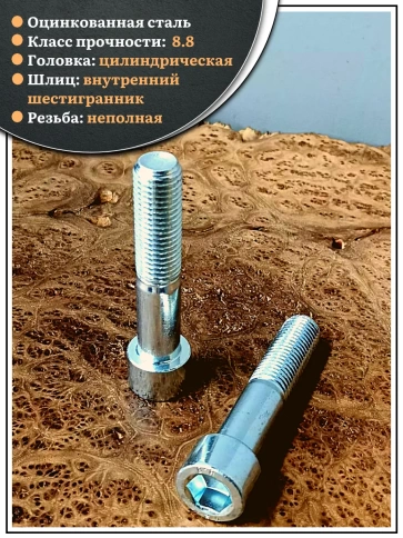 Винт под шестигранник НР 20х100 мм ОЦ к.п.8.8 DIN912,  2 шт. фото 4