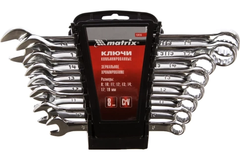 Набор ключей комбинированных 8-19 мм 8 шт CrV, полированный хром Matrix фото 1