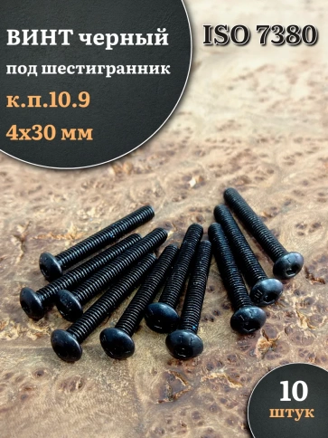 Винт чёрный 4х30 ISO 7380 под шестигранник к.п.10.9 фото 1