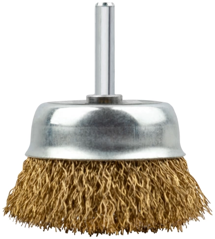 Корщетка-чашка, со штифтом, стальн.латунир.волнист.проволока 60 мм фото 2