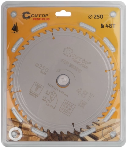 Диск пильный по дереву с тефл.покр.48Т CUTOP Profi Plus 250х1,8/2,6х32/30/25,4/20 мм фото 2