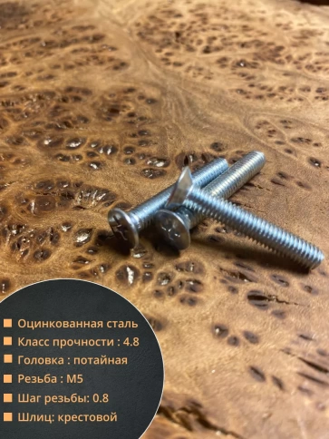Винт потайной оцинкованный 5х25 DIN965, 10 шт. фото 2