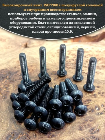 Винт чёрный 5х25 ISO 7380 под шестигранник к.п.10.9 фото 4
