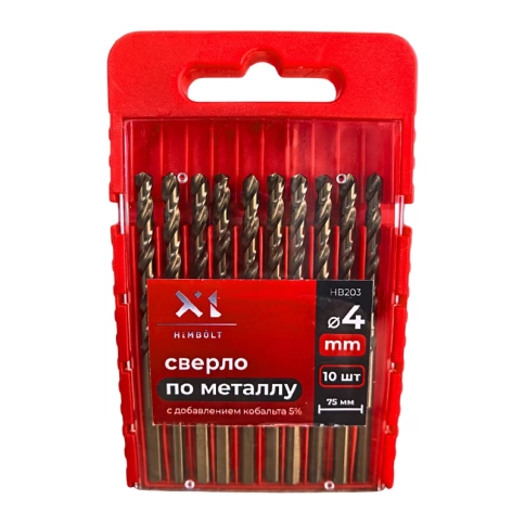 Сверло по металлу с кобальтом 5% P6M5K5 4,0 мм HIMBOLT 10 шт.пластиковый бокс фото 1