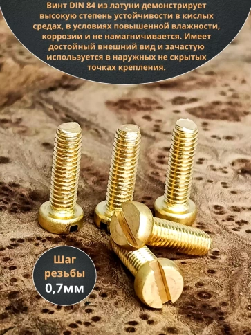 Винт 4х20 латунный с цилиндрической головкой DIN84,10 шт фото 4