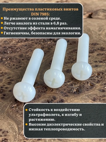 Винт полиамидный 10х50 мм DIN7985 (пластик) фото 3