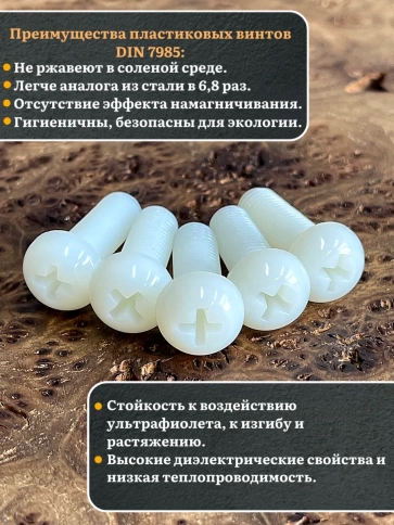 Винт полиамидный 10х30 мм DIN7985 (пластик), 10 шт. фото 3