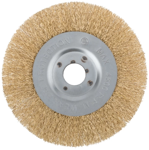 Корщетка-колесо, посадочн.д.22,2мм, стальн.латунир.волнист.проволока, 150 мм фото 2