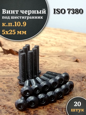 Винт чёрный 5х25 ISO 7380 под шестигранник к.п.10.9 фото 1