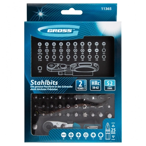 Набор бит, 1/4, магнитн.адапт., сталь S2, пластик.кейс 33предм. Gross фото 10