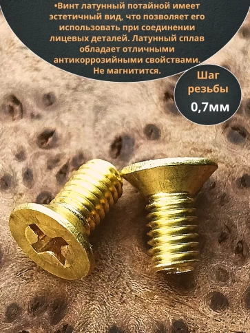 Винт 4х8 латунный потайной DIN965,10 шт фото 3
