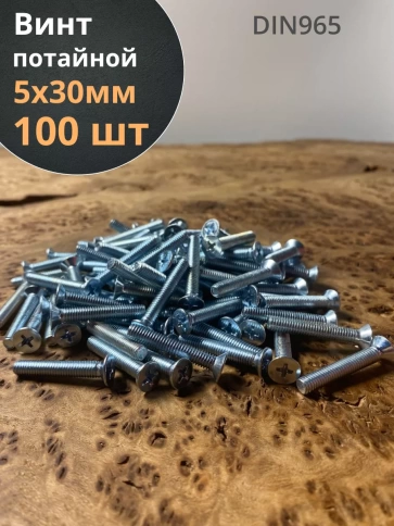 Винт потайной оцинкованный 5х30 DIN965, 100 шт. фото 1