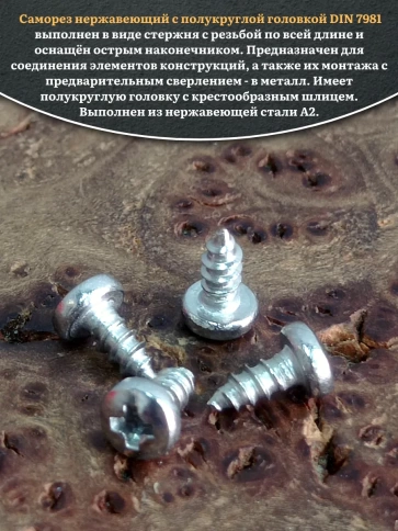 Саморез нержавеющий полукруглая гол. 2,9х9,5 DIN7981 ,50 шт. фото 4