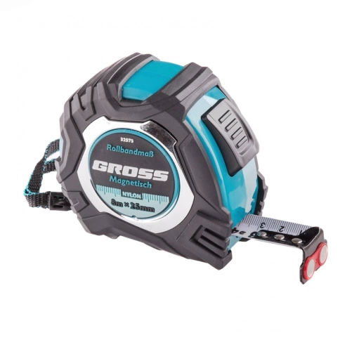 Рулетка Magnetisch,обрезин.корп.,магнит.зацеп, нейлон.покр., автоматич.фикс. 8м х25 мм Gross фото 2