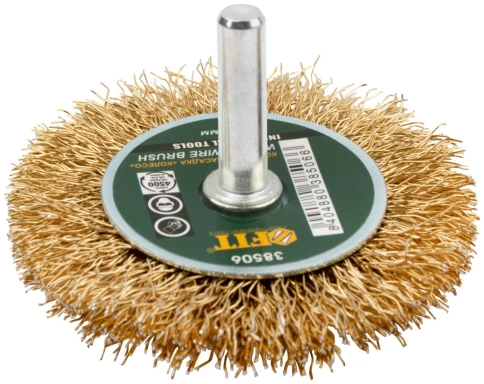 Корщетка-колесо, со штифтом, стальн.латунир.волнист.проволока 60 мм фото 1