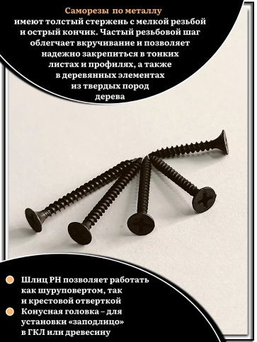 Саморезы черные по металлу М3,5 мелкая резьба набор 2 (250шт) фото 4