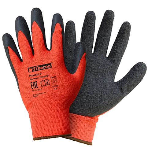 Перчатки полиэстеровые PSV035P с текстурированным латексным покрытием, размер  L (9), Fiberon фото 1