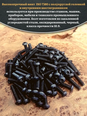 Винт чёрный 5х25 ISO 7380 под шестигранник к.п.10.9 фото 11