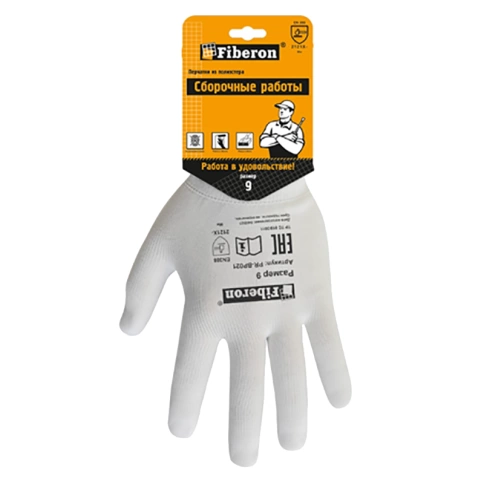 Перчатки Сборочные работы Декор PR-BP021 полиэстер, белые, размер 9 (L), Fiberon фото 2