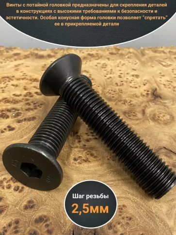 Винт потайной под шестигранник 20х100 DIN7991 к.п.10.9, 2шт фото 3