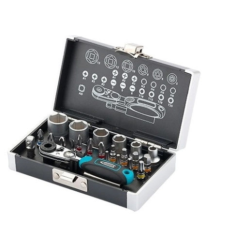 Набор бит с торц.головками, 1/4, магнитн.адапт., сталь S2, пластик.кейс 26предм. Gross фото 2