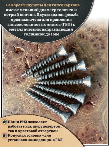 Саморез для крепления ГВЛ (гипсокартон) 3,9х35, чёрный фото 4