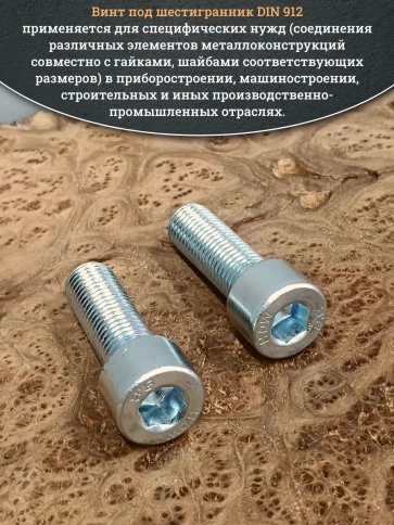 Винт под шестигранник ПР 20х55 мм ОЦ к.п.8.8 DIN912, 2 шт. фото 4