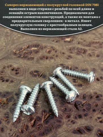 Саморез нержавеющий полукруглая гол. 2,9х13 DIN7981 , 50 шт. фото 4