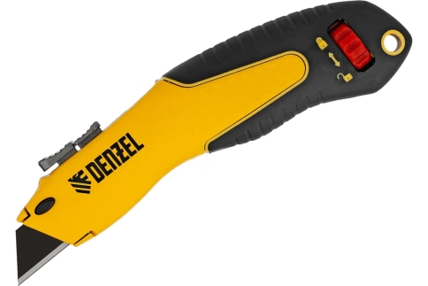 Нож 19 мм сменное трапециевидное лезвие SK4, алюминиевый корпус Denzel фото 1