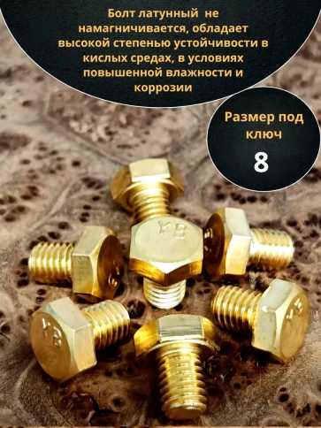 Болт латунный М5х10 DIN933,10 шт фото 3