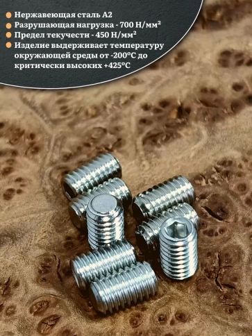 Винт установочный нержавеющий М6х12 DIN913 (гужон), 10 шт. фото 3