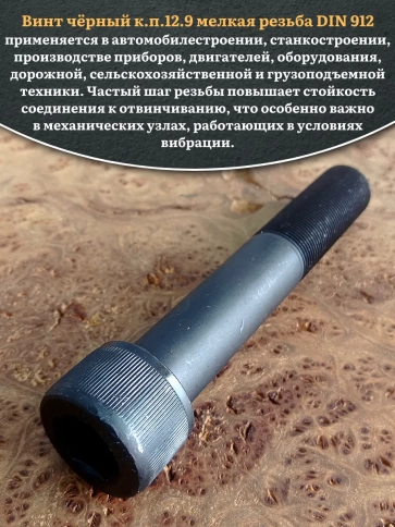 Винт мелкая резьба чёрный к.п.12.9 24х120х1,5 DIN912, 2 шт. фото 4
