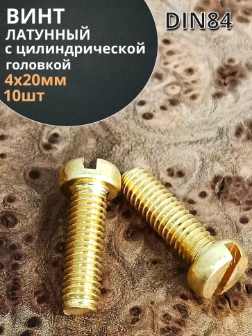 Винт 4х20 латунный с цилиндрической головкой DIN84,10 шт фото 2