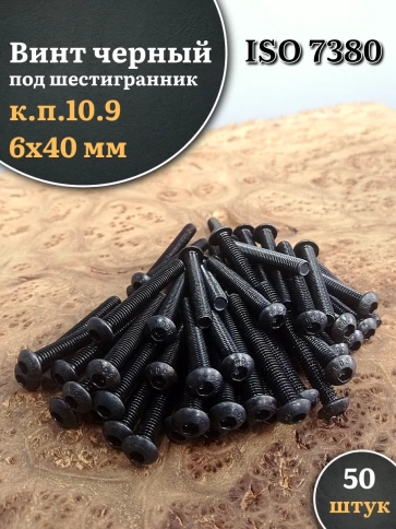 Винт чёрный 6х40 ISO 7380 под шестигранник к.п.10.9 фото 1