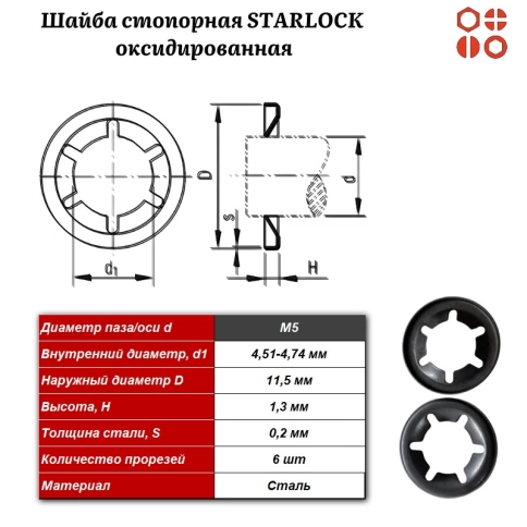 Шайба стопорная STARLOCK М5 оксидированная, 1000 шт. фото 3