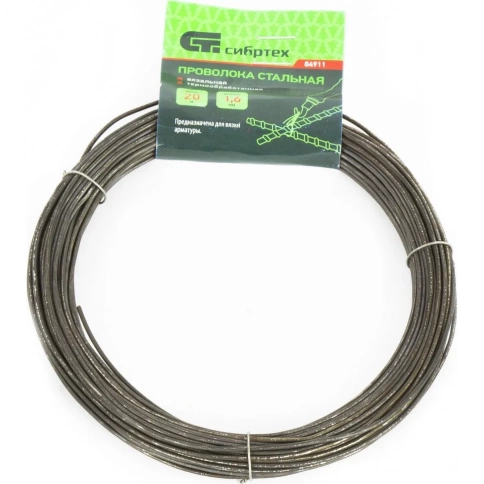 Проволока стальная вязальная 20 м термообработанная 1,6 мм, Сибртех фото 1