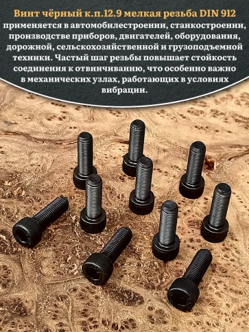 Винт мелкая резьба чёрный к.п.12.9 10х25х1,25 DIN912, 20 шт. фото 4