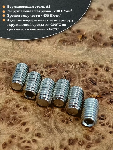 Винт установочный нержавеющий М3х6 DIN913 (гужон), 10 шт. фото 3