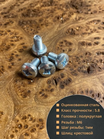 Винт с полукруглой головкой М6х10 ОЦ DIN7985, 100 шт. фото 2