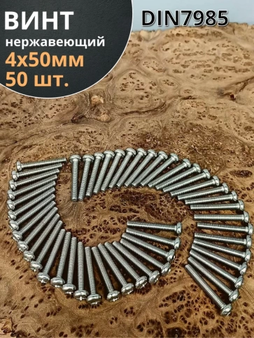 Винт нержавеющий 4х50 мм РН DIN7985, 50 шт. фото 1