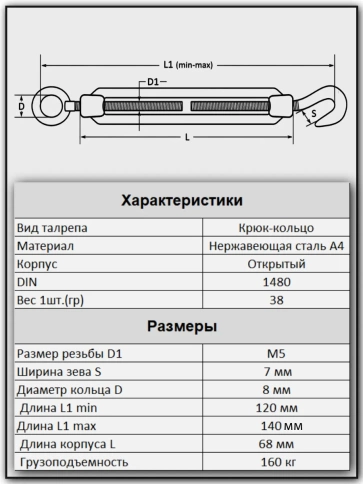 Талреп крюк-кольцо нержавеющий А4 М5 DIN1480 фото 10