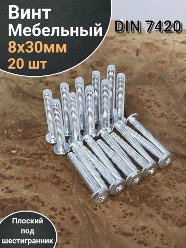Винт мебельный 8х30 плоский под шестигранник DIN7420,20 шт фото 1