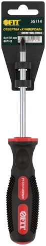 Отвертка Универсал, CrV сталь, прорезиненная ручка, Профи 6х100 мм РН2 фото 3