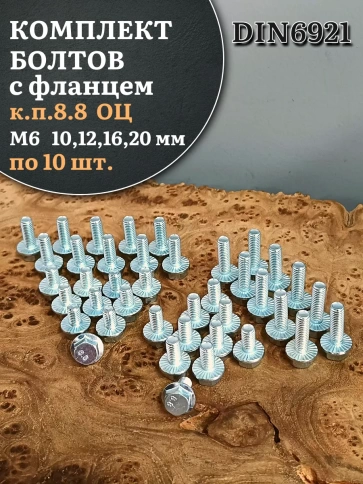 Болты с фланцем М6 10,12,16,20мм к.п.8.8 ОЦ DIN6921 (по10шт) фото 1