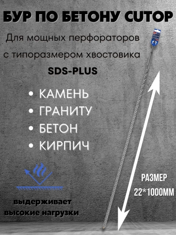 Бур по бетону CUTOP, Profi, двойная резьба, SDS-Plus, 22х1000 мм фото 6