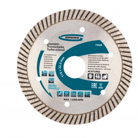 Диск алмазный турбо с лазерн.перфорац. сухое резание Gross фото 2